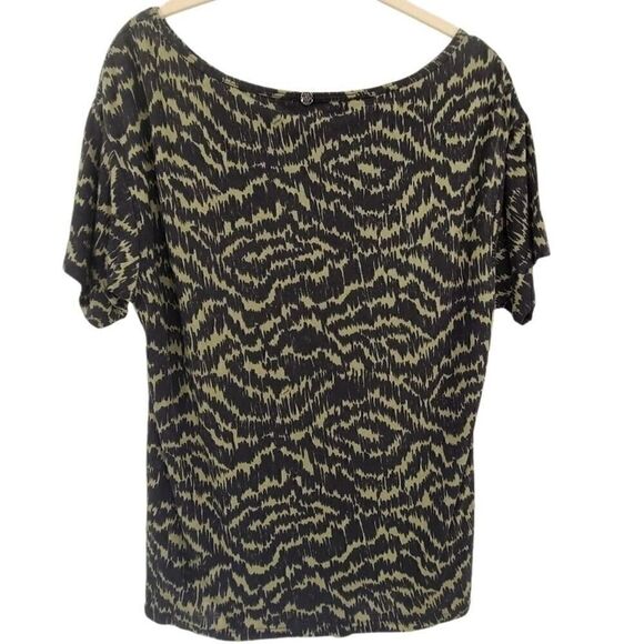 Trina Turk Black & Green Abstract Animal Print Short Sleeve Blouse Size M - Picture 5 of 5